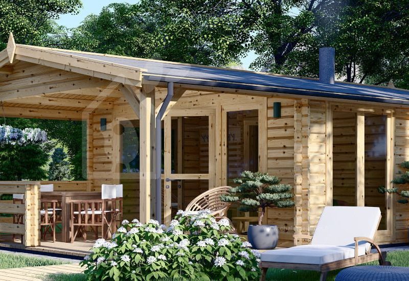 Уличная сауна ELDA (44 мм), 5х7,5 м, 25 м² (4 комнаты), терраса 12 м²